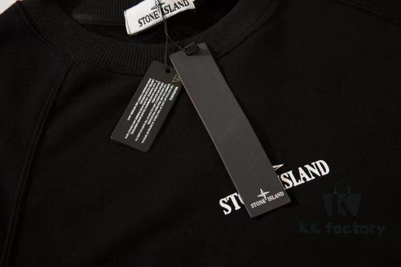 6931a447ccd8ab3d7af988eb STONE ISLAND (320g Cotton Sweatshirt) Autumn-Winter New Arrival Classic Logo Print Batwing Sleeve Loose Fit Unisex Crewneck Pullover in Black and Grey