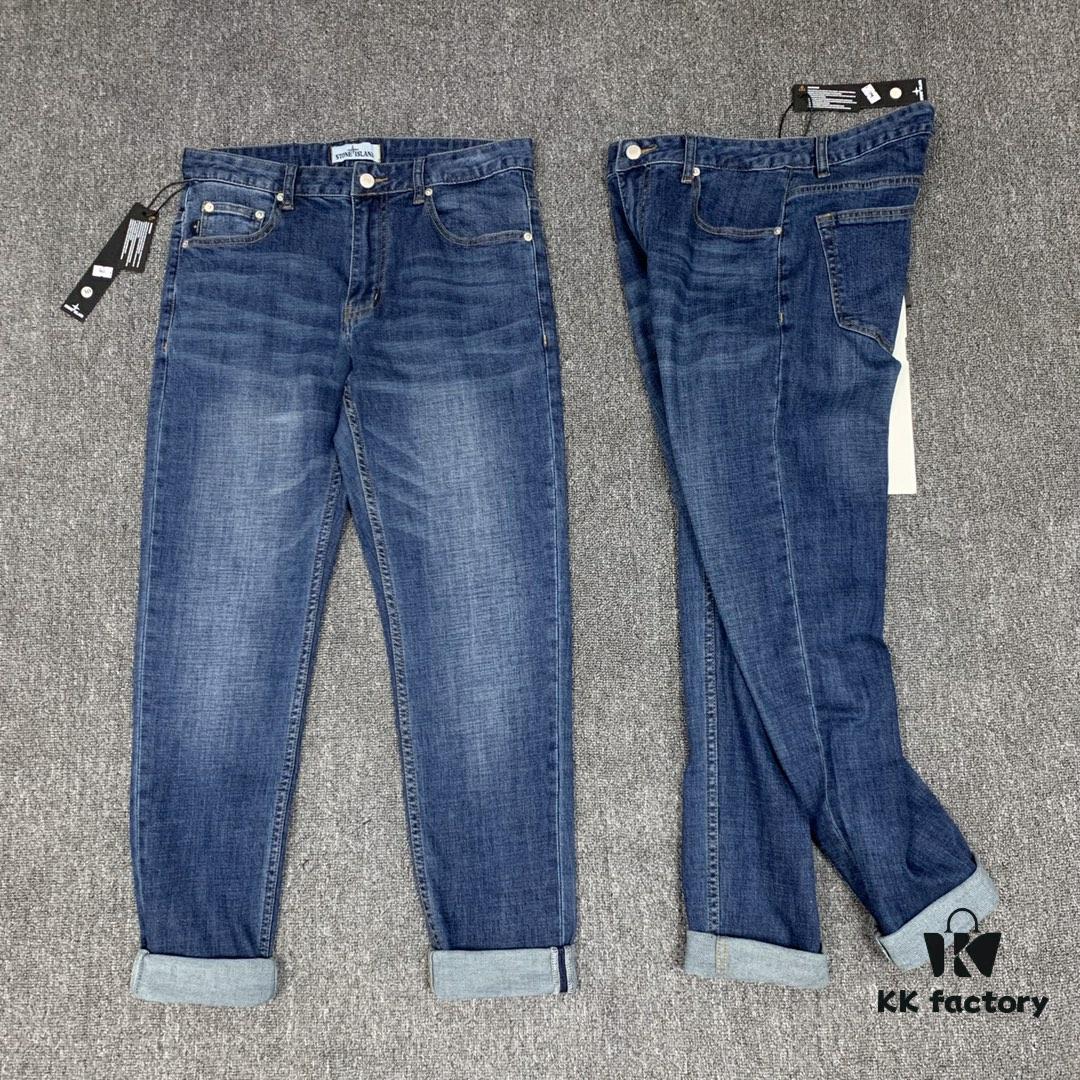 Stone Island Embroidered Compass Logo Washed Denim Jeans
