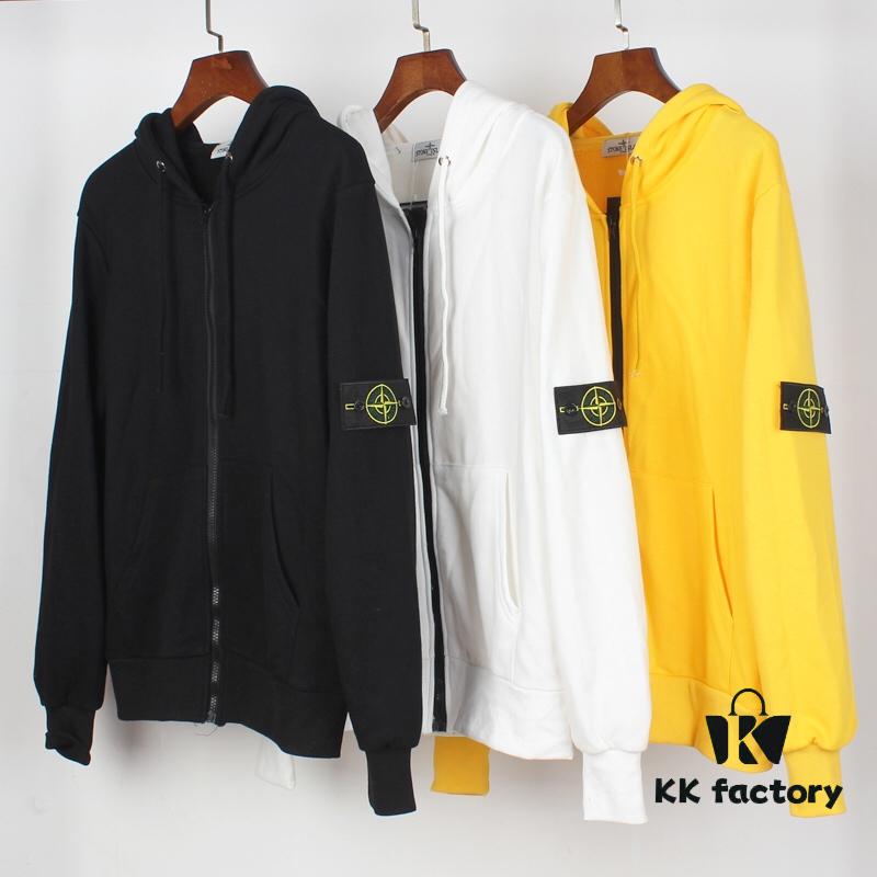 6931a453ccd8ab3d7af989c7 Stone Island Zip-Up Hooded Sweatshirt Jacket with Panelled Sleeves for Enhanced Mobility, Soft and Comfortable Fabric, Available in Black, White, Yellow