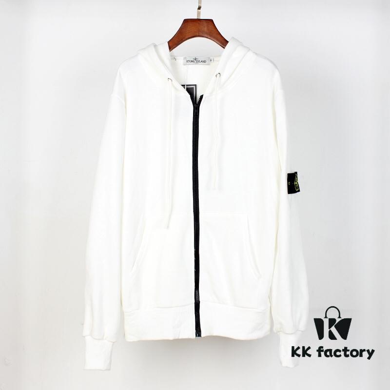 6931a453ccd8ab3d7af989ca Stone Island Zip-Up Hooded Sweatshirt Jacket with Panelled Sleeves for Enhanced Mobility, Soft and Comfortable Fabric, Available in Black, White, Yellow