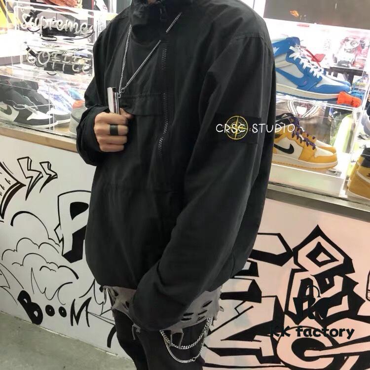6931a457ccd8ab3d7af98a1f Stone Island 19FW Washed Workwear Metal Half-Zip Windbreaker Jacket for Men and Women