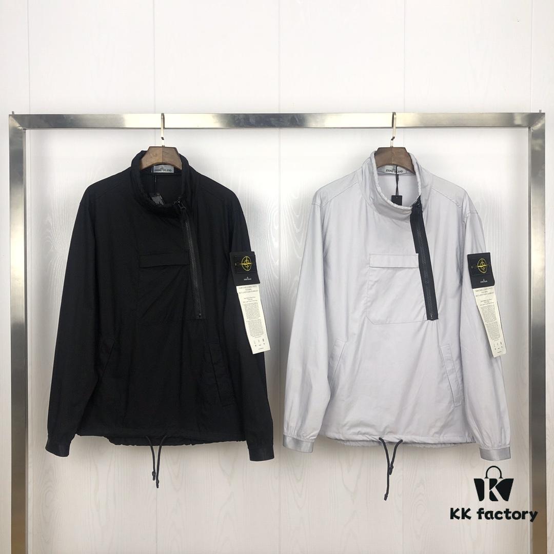 Stone Island 19FW Washed Workwear Metal Half-Zip Windbreaker Jacket for Men and Women