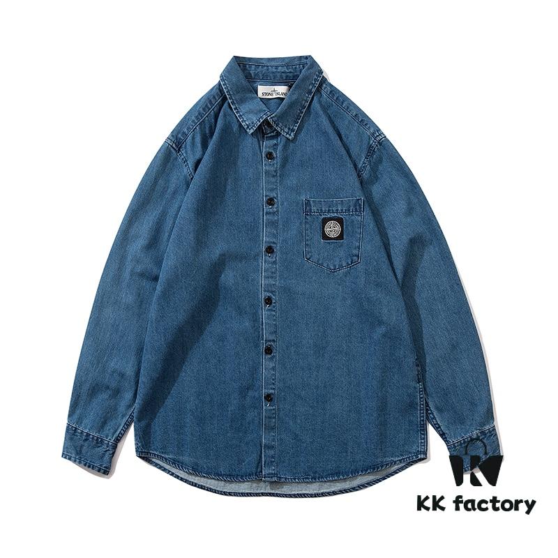 6931a45cccd8ab3d7af98a72 Stone Island Classic Embroidered Logo Patch Denim Shirt Jacket Long Sleeve Cardigan Shirt, Two Colors, M-XXL