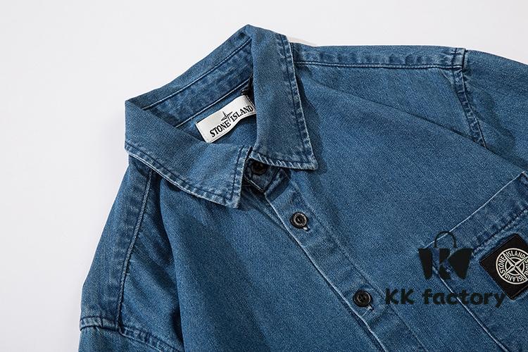 6931a45cccd8ab3d7af98a73 Stone Island Classic Embroidered Logo Patch Denim Shirt Jacket Long Sleeve Cardigan Shirt, Two Colors, M-XXL