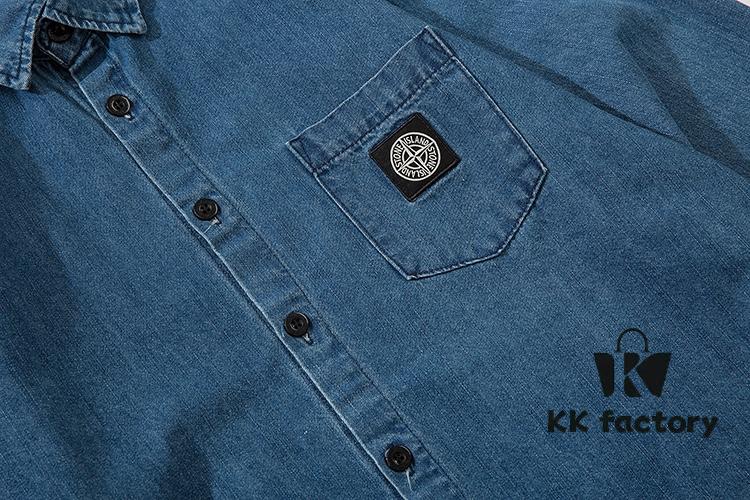 6931a45cccd8ab3d7af98a75 Stone Island Classic Embroidered Logo Patch Denim Shirt Jacket Long Sleeve Cardigan Shirt, Two Colors, M-XXL
