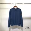 6931a45dccd8ab3d7af98a82 Stone Island Classic Arm Badge Zipper Pocket Terry Crewneck Sweatshirt in Black and Blue
