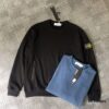 6931a45dccd8ab3d7af98a86 Stone Island Classic Arm Badge Zipper Pocket Terry Crewneck Sweatshirt in Black and Blue