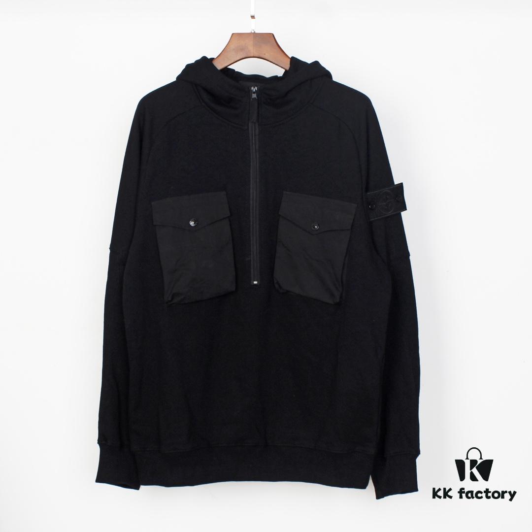 9934# STONE ISLAND GHOST HOODIE Half-Zip Hooded Sweatshirt