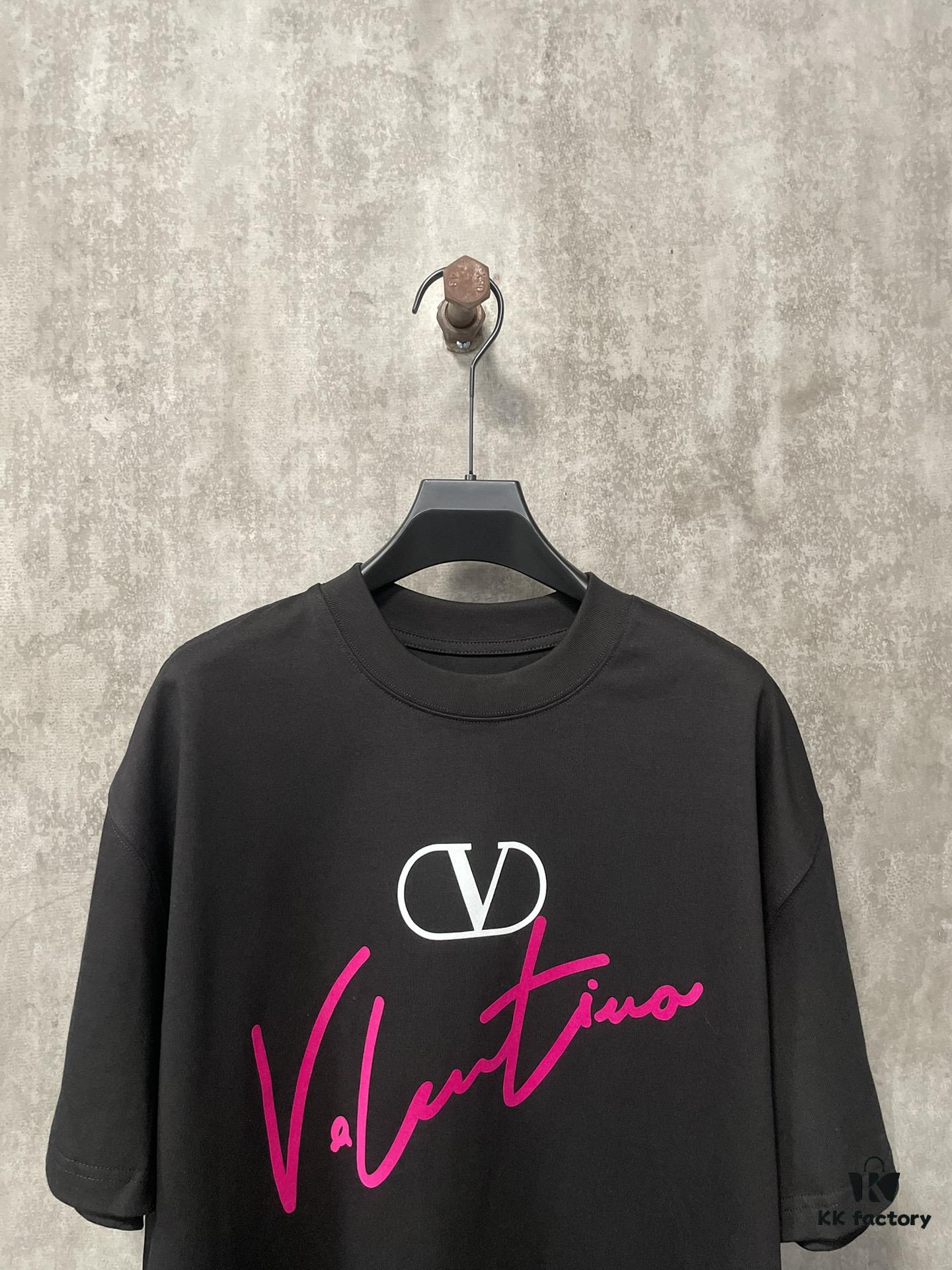 6931a478ccd8ab3d7af98c80 VALENTINO 24FW Pink Handwritten Text 3D Flocking Heavyweight Short Sleeve T-Shirt