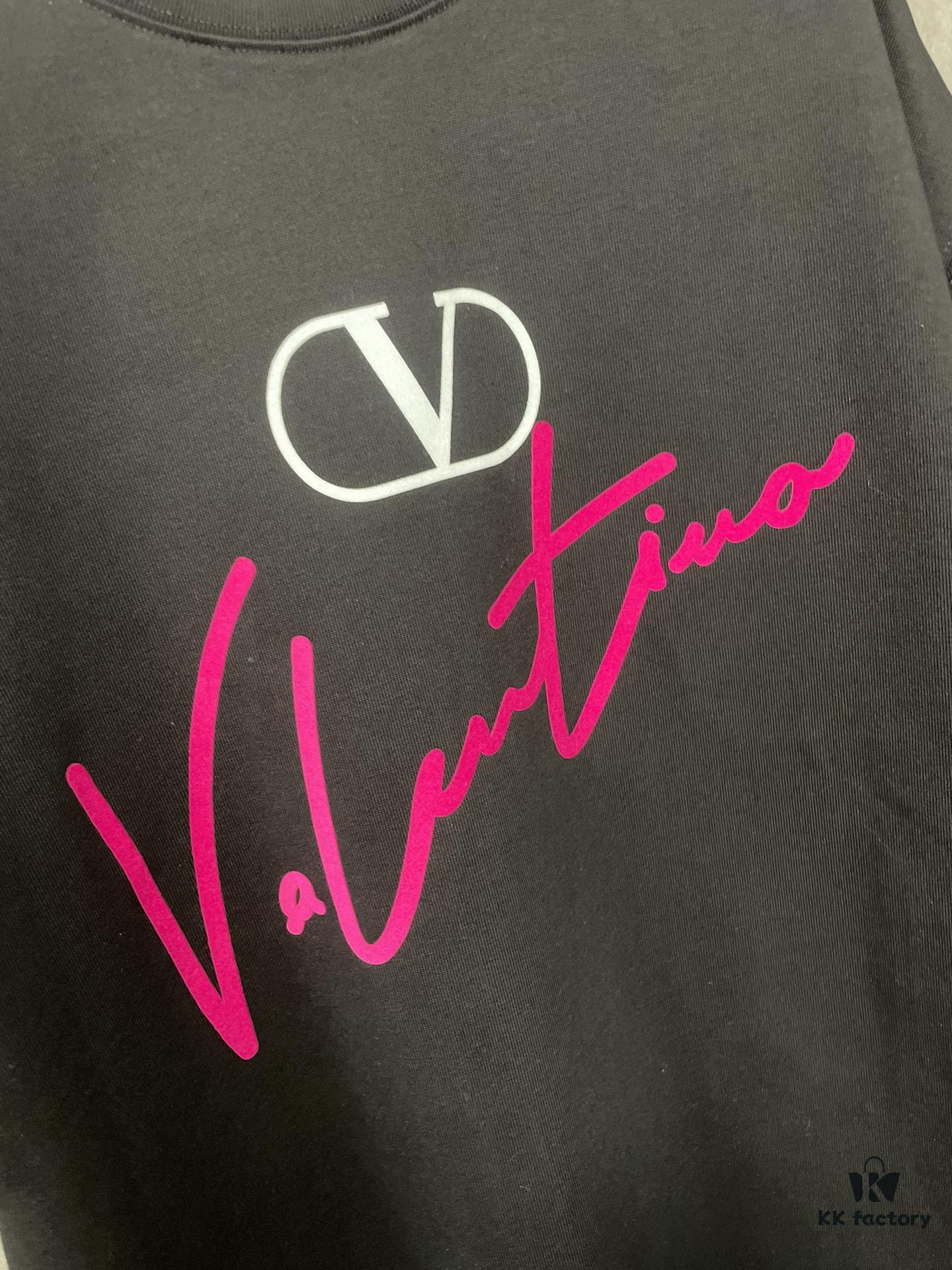 6931a478ccd8ab3d7af98c85 VALENTINO 24FW Pink Handwritten Text 3D Flocking Heavyweight Short Sleeve T-Shirt