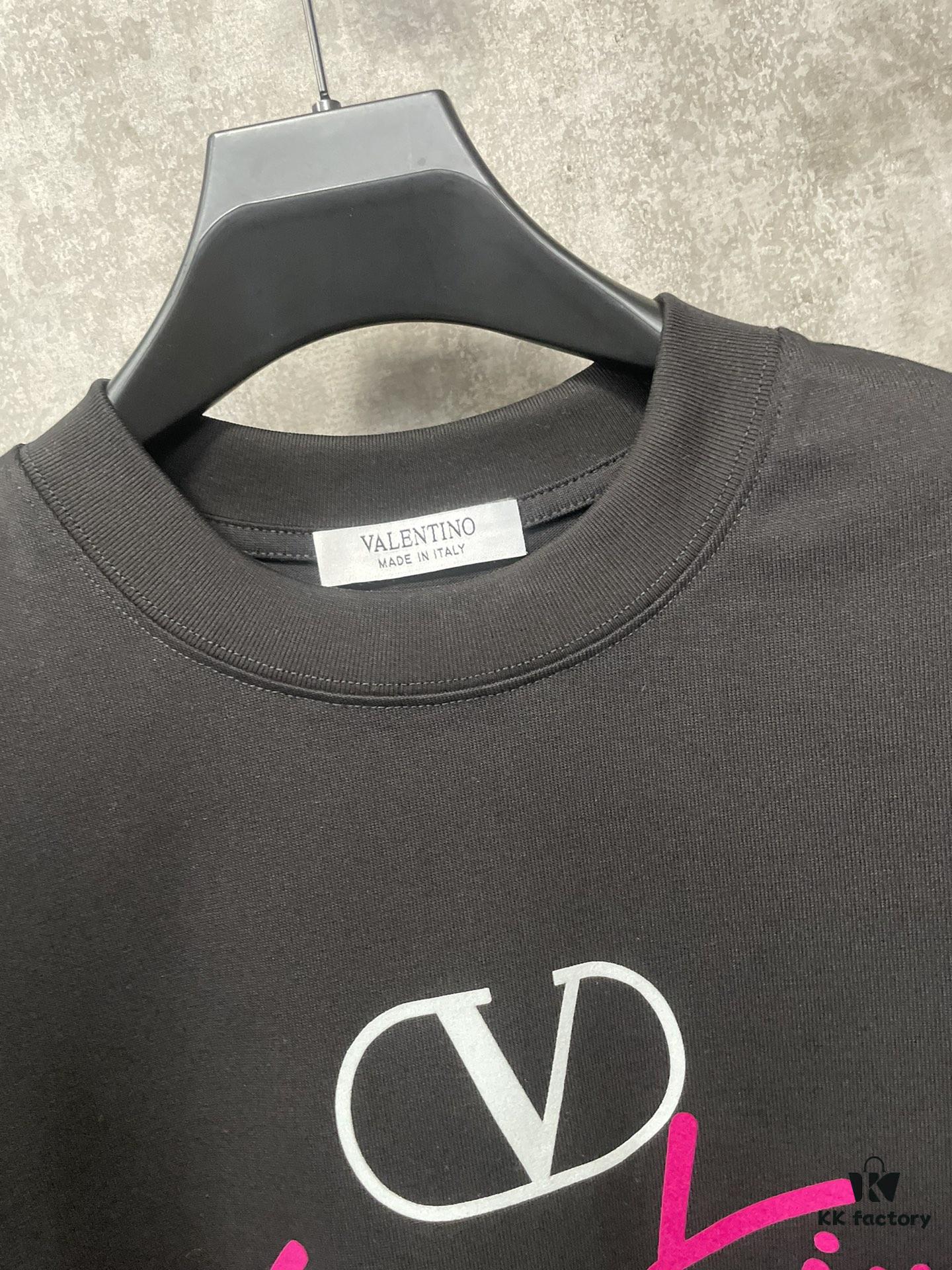 6931a479ccd8ab3d7af98c86 VALENTINO 24FW Pink Handwritten Text 3D Flocking Heavyweight Short Sleeve T-Shirt