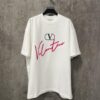 6931a479ccd8ab3d7af98c87 VALENTINO 24FW Pink 3D Flocked Lettering Heavyweight Short Sleeve T-Shirt