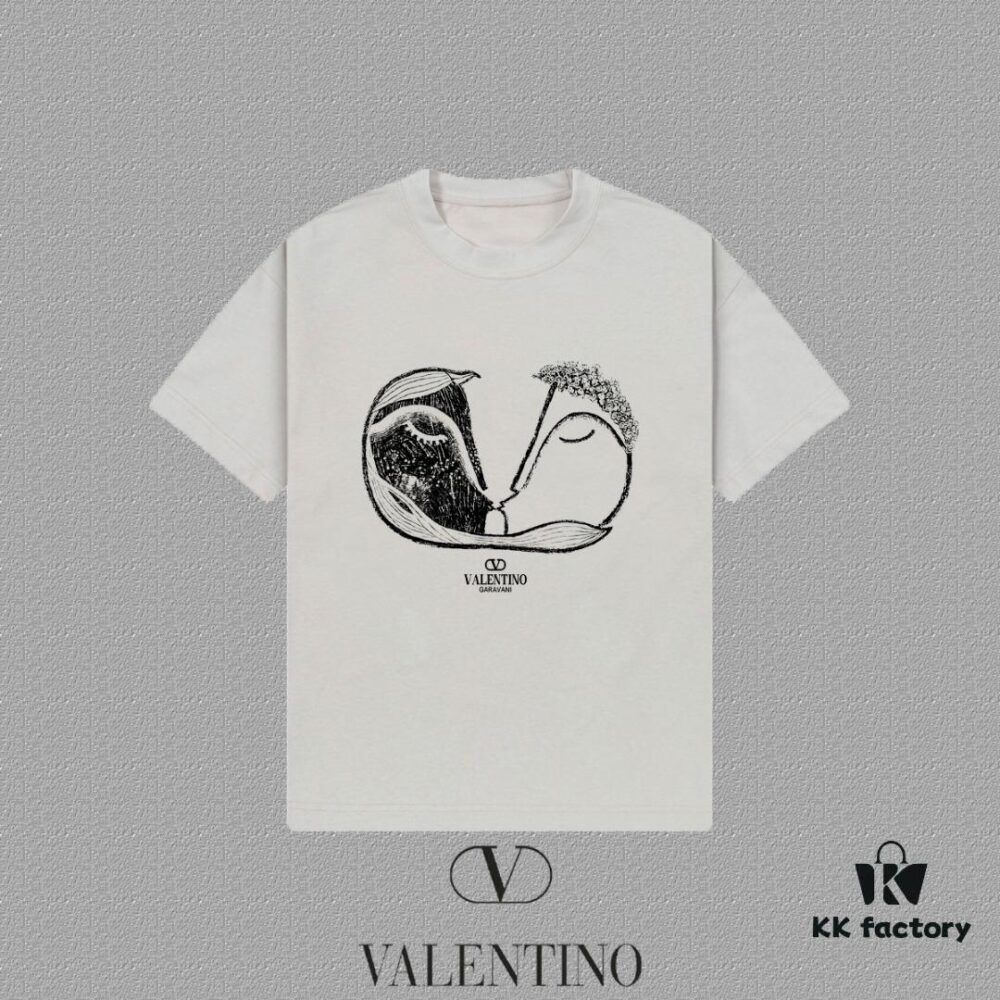 6931a47accd8ab3d7af98ca2 VALENTINO 2024FW Short Sleeve T-Shirt with Letter Logo Print, Premium 26s Double Yarn 300g Fabric, Heavyweight Cotton Blend, Custom Ribbed Trim Dyed-to-Match, Three Labels Included, Unisex Design