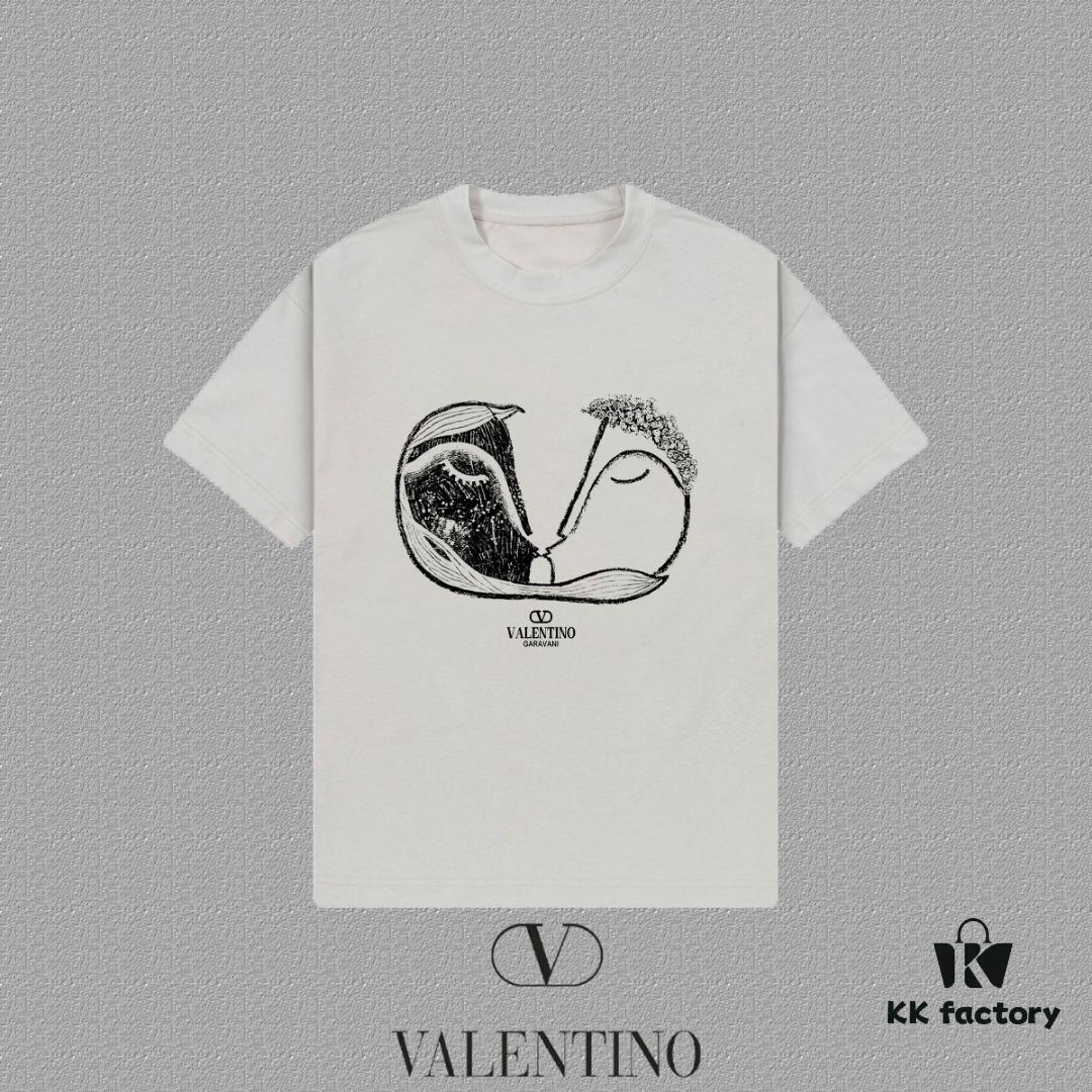 6931a47accd8ab3d7af98ca2 VALENTINO 2024FW Short Sleeve T-Shirt with Letter Logo Print, Premium 26s Double Yarn 300g Fabric, Heavyweight Cotton Blend, Custom Ribbed Trim Dyed-to-Match, Three Labels Included, Unisex Design