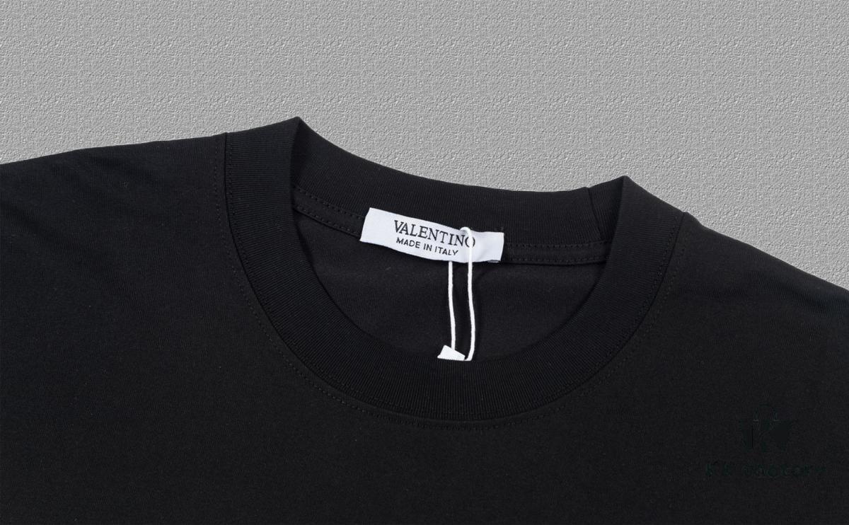 VALENTINO Men's and Women's Short Sleeve T-Shirt with Letter Logo Print, 2024FW Collection, Premium 26s Double Yarn 300g Fabric