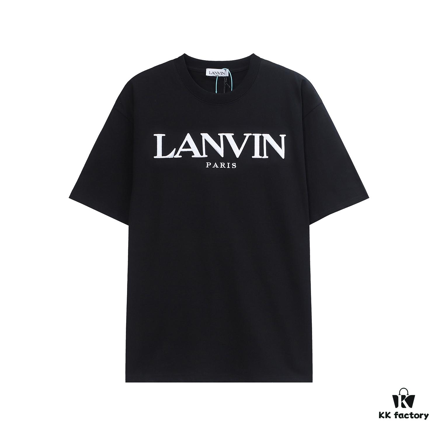 6931a49fccd8ab3d7af98ea8 LANVIN LF38 New Arrival Cheng Yi Same Style Short Sleeve Embroidered Logo Letter Casual T-Shirt Round Neck Unisex Top