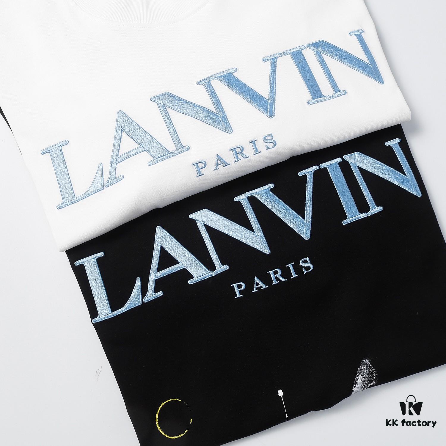Lanvin LF57 Ink-Splatter Embroidered Loose Round-Neck Short-Sleeve Unisex Couple T-Shirt, Fashion Brand