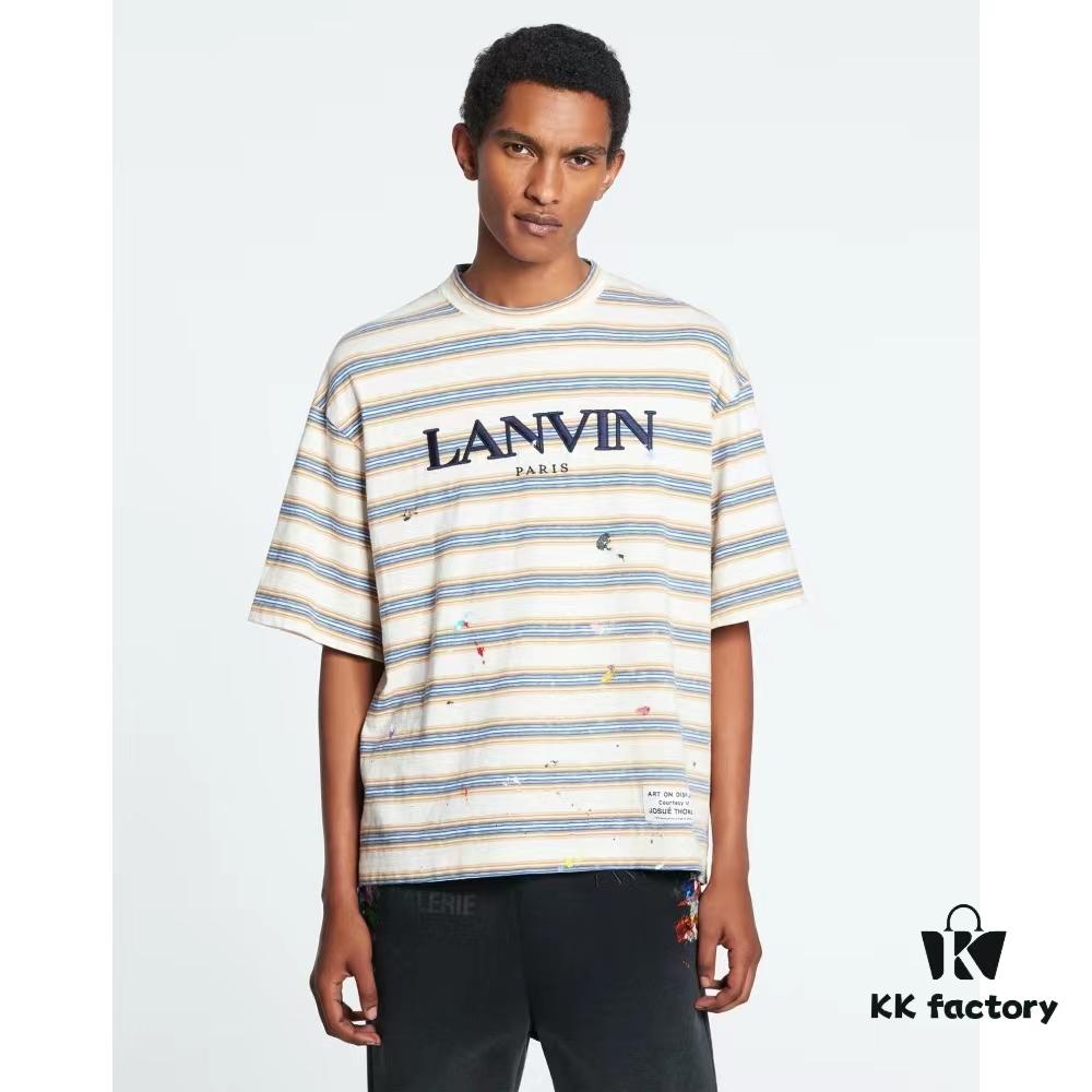 6931a4a1ccd8ab3d7af98ecb LF37 Summer New Arrival Streetwear LANVI Louvain Splatter Stripe Round Neck T-Shirt Unisex Short Sleeve, Custom-Woven 32-Single 100% Cotton Double-Yarn Plain Weave 250g