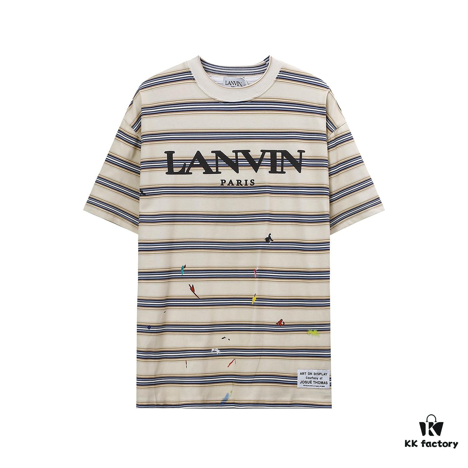6931a4a1ccd8ab3d7af98ecc LF37 Summer New Arrival Streetwear LANVI Louvain Splatter Stripe Round Neck T-Shirt Unisex Short Sleeve, Custom-Woven 32-Single 100% Cotton Double-Yarn Plain Weave 250g