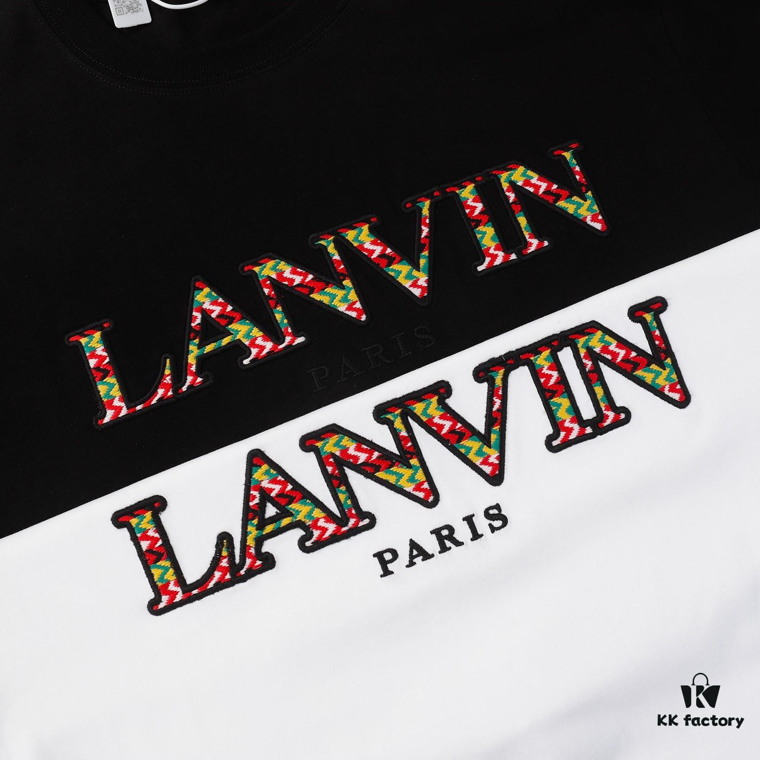 6931a4a1ccd8ab3d7af98ed0 LANVIN New Arrival Simple Heavy Embroidery Logo T-Shirt (Same as Cheng Yi's Style), Unisex, Custom Woven Fabric, Ribbed Collar Resistant to Deformation
