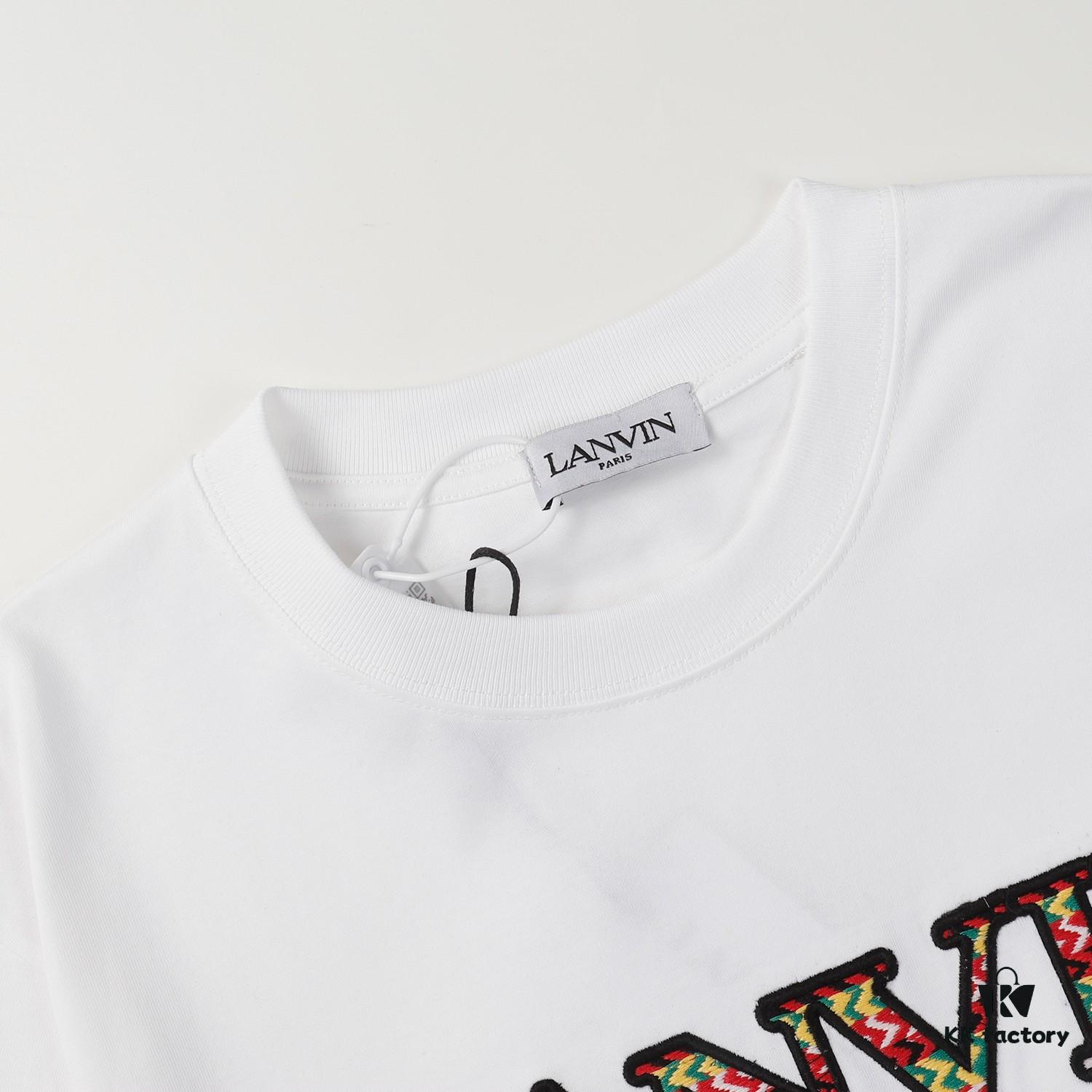 6931a4a1ccd8ab3d7af98ed1 LANVIN New Arrival Simple Heavy Embroidery Logo T-Shirt (Same as Cheng Yi's Style), Unisex, Custom Woven Fabric, Ribbed Collar Resistant to Deformation