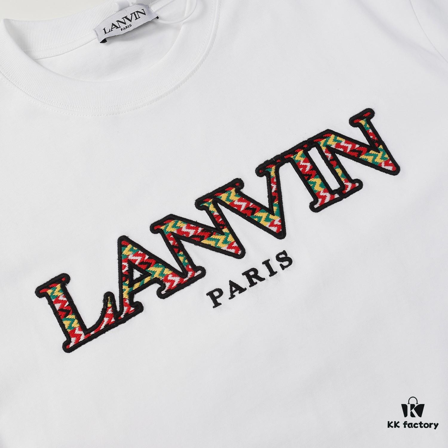 6931a4a1ccd8ab3d7af98ed3 LANVIN New Arrival Simple Heavy Embroidery Logo T-Shirt (Same as Cheng Yi's Style), Unisex, Custom Woven Fabric, Ribbed Collar Resistant to Deformation