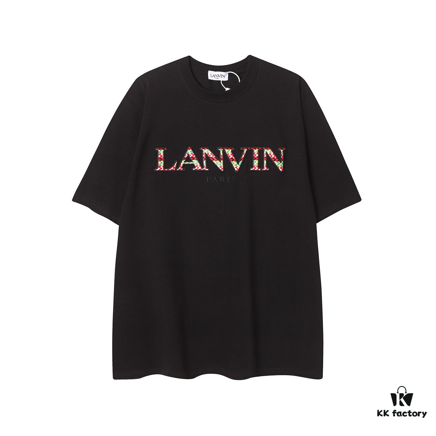 6931a4a1ccd8ab3d7af98ed4 LANVIN New Arrival Simple Heavy Embroidery Logo T-Shirt (Same as Cheng Yi's Style), Unisex, Custom Woven Fabric, Ribbed Collar Resistant to Deformation