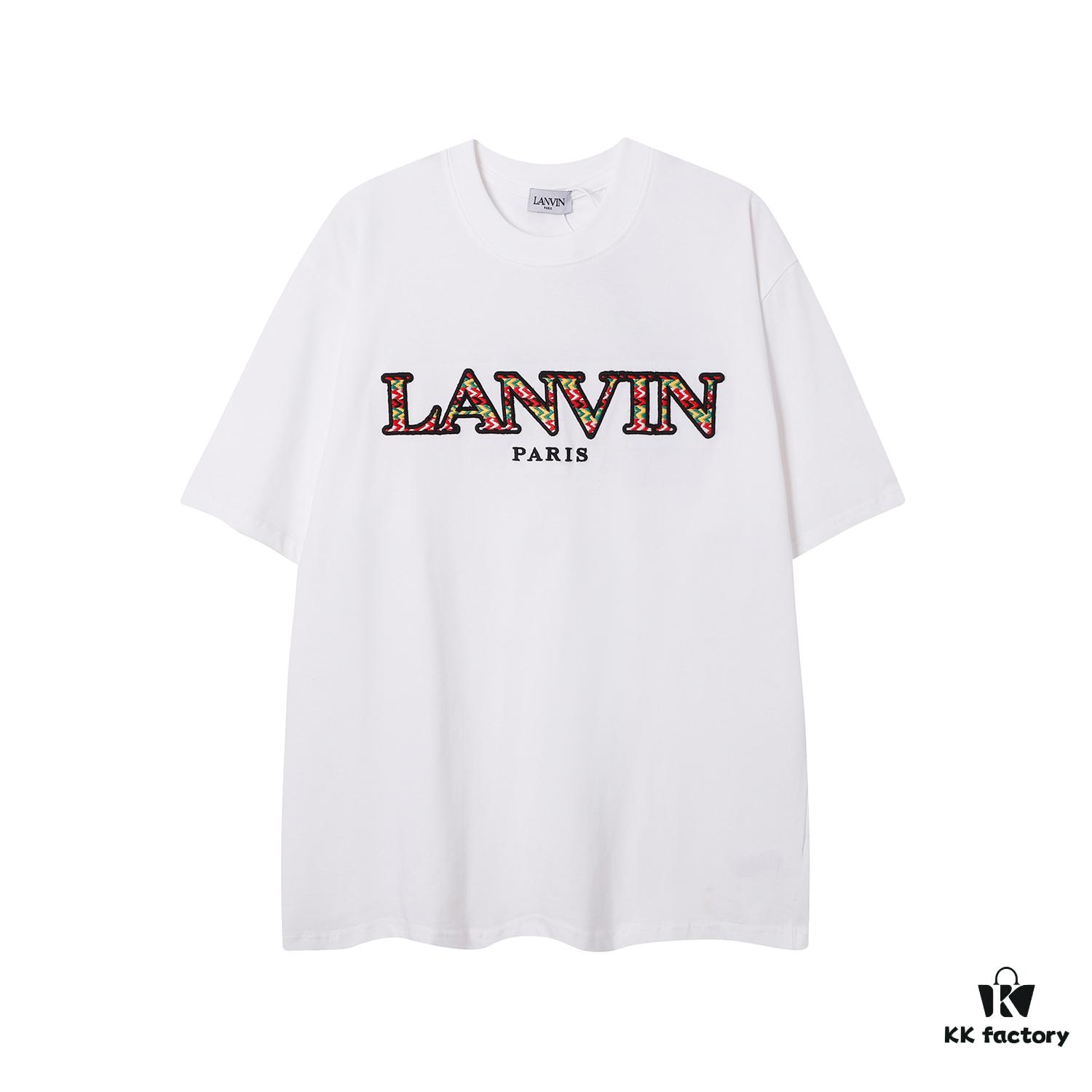 6931a4a1ccd8ab3d7af98ed5 LANVIN New Arrival Simple Heavy Embroidery Logo T-Shirt (Same as Cheng Yi's Style), Unisex, Custom Woven Fabric, Ribbed Collar Resistant to Deformation