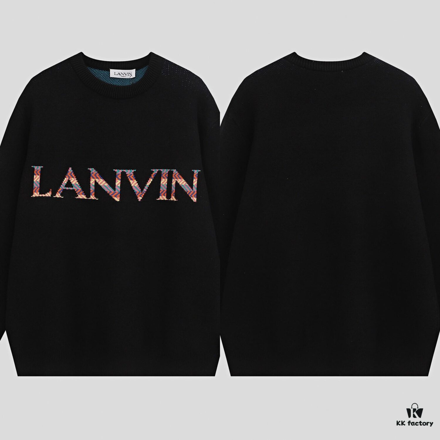 6931a4a1ccd8ab3d7af98ed8 LF20 Lanvin Oversized Round Neck Sweater, Unisex Couple's Style, Trendy Pullover for Men and Women, Orange and Black, Size S to XL
