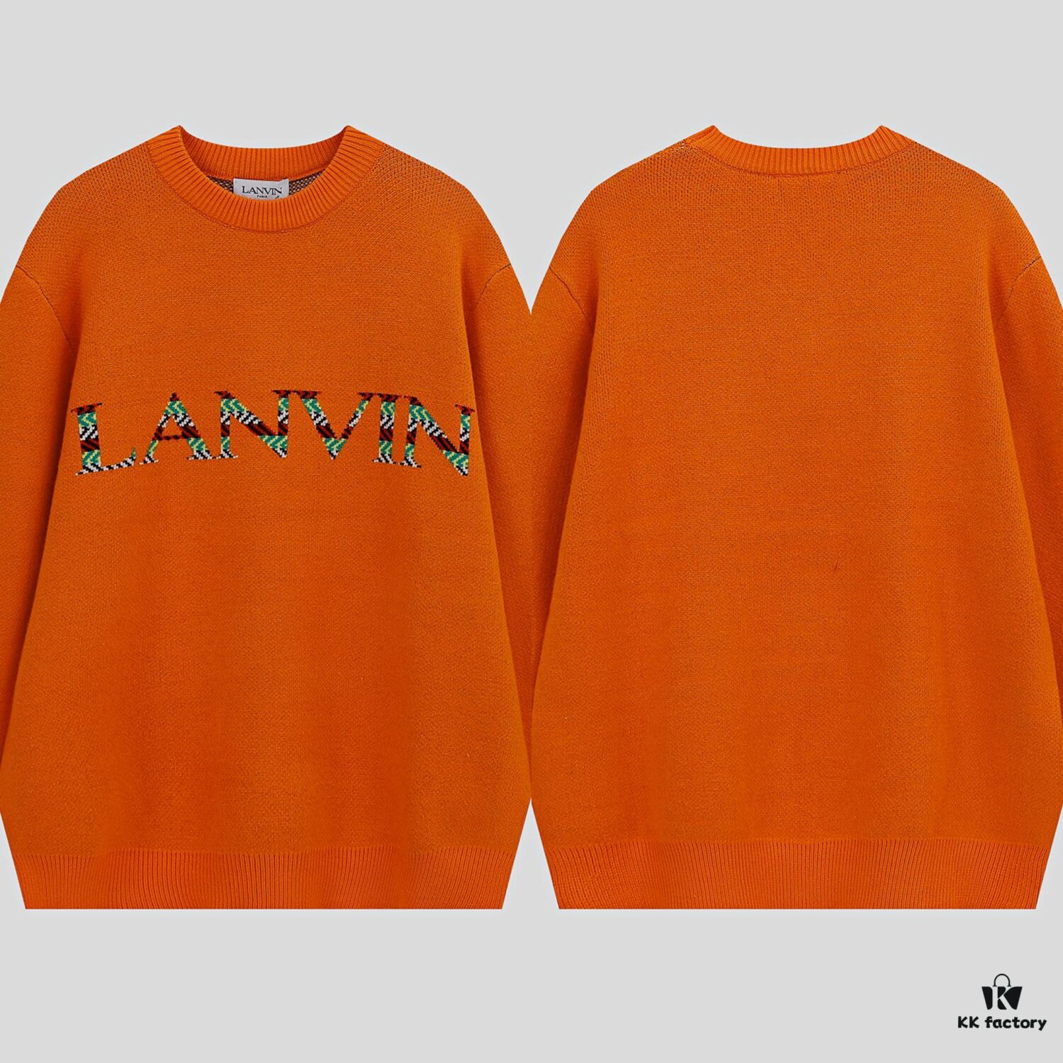 6931a4a1ccd8ab3d7af98ed9 LF20 Lanvin Oversized Round Neck Sweater, Unisex Couple's Style, Trendy Pullover for Men and Women, Orange and Black, Size S to XL
