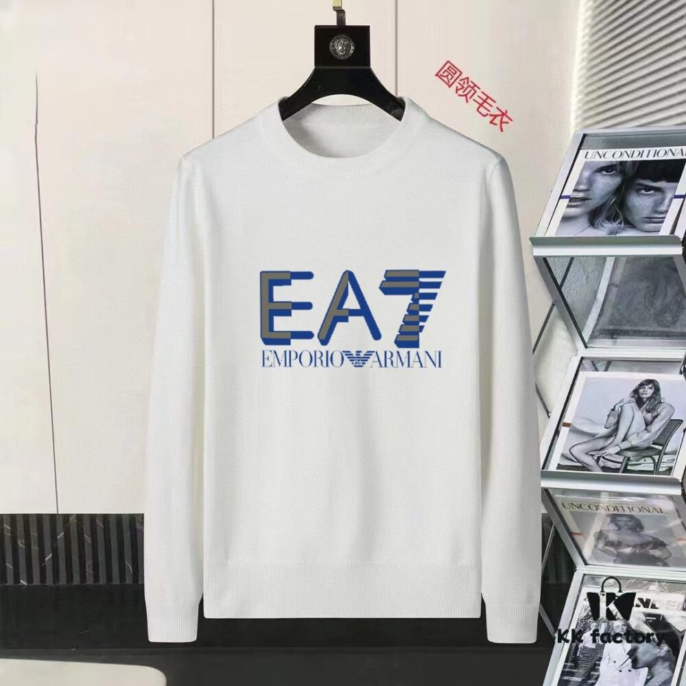 6931a4a5ccd8ab3d7af98f1d ARMANI Men's Autumn-Winter Classic Round-Neck Wool Pullover Sweater, 2025 New Arrival, Premium Wool Blend, Slim Fit, Timeless Design with Contrasting Logo