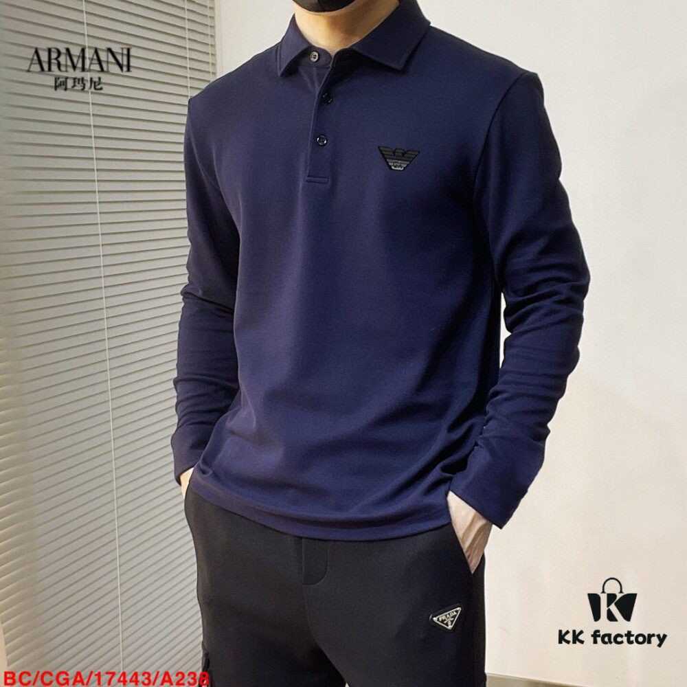 6931a4b3ccd8ab3d7af98ffb Armani Hot New Custom Notched Collar Long Sleeve Polo Shirt