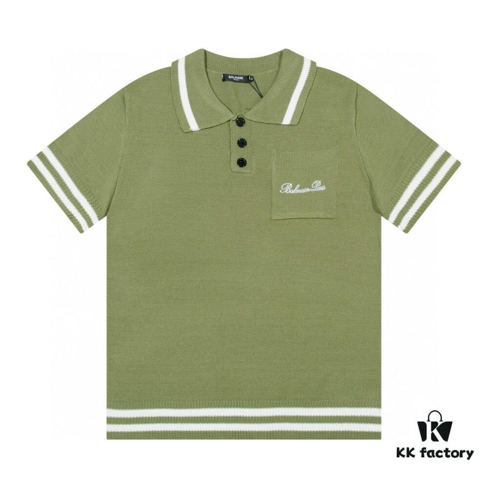 6931a4d0ccd8ab3d7af991f3 Balmain BALMAIN 2024 New Arrival Polo Short-Sleeve Sweater with Embroidered Logo on Chest Pocket