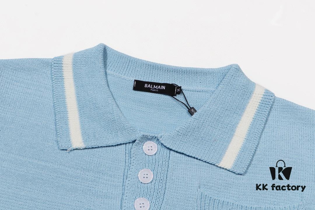 Balmain BALMAIN 2024 New Arrival Polo Short-Sleeve Sweater with Embroidered Logo on Chest Pocket
