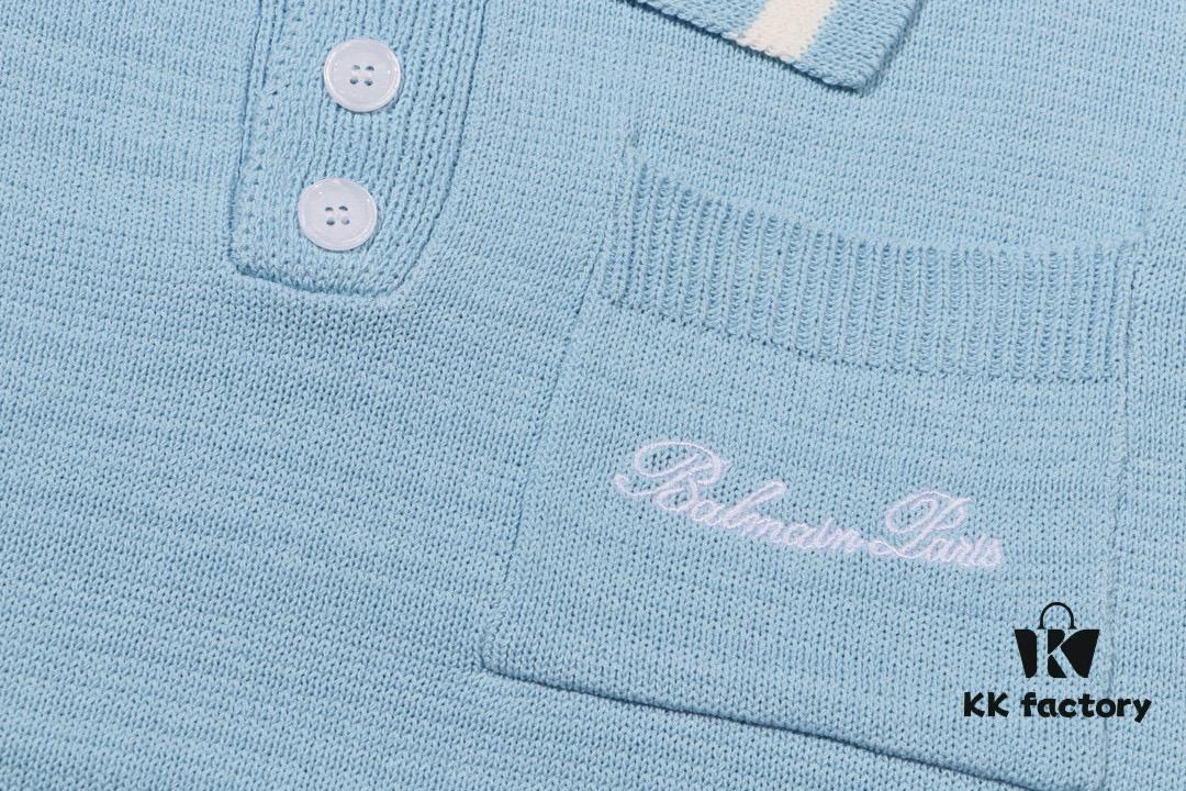 Balmain BALMAIN 2024 New Arrival Polo Short-Sleeve Sweater with Embroidered Logo on Chest Pocket