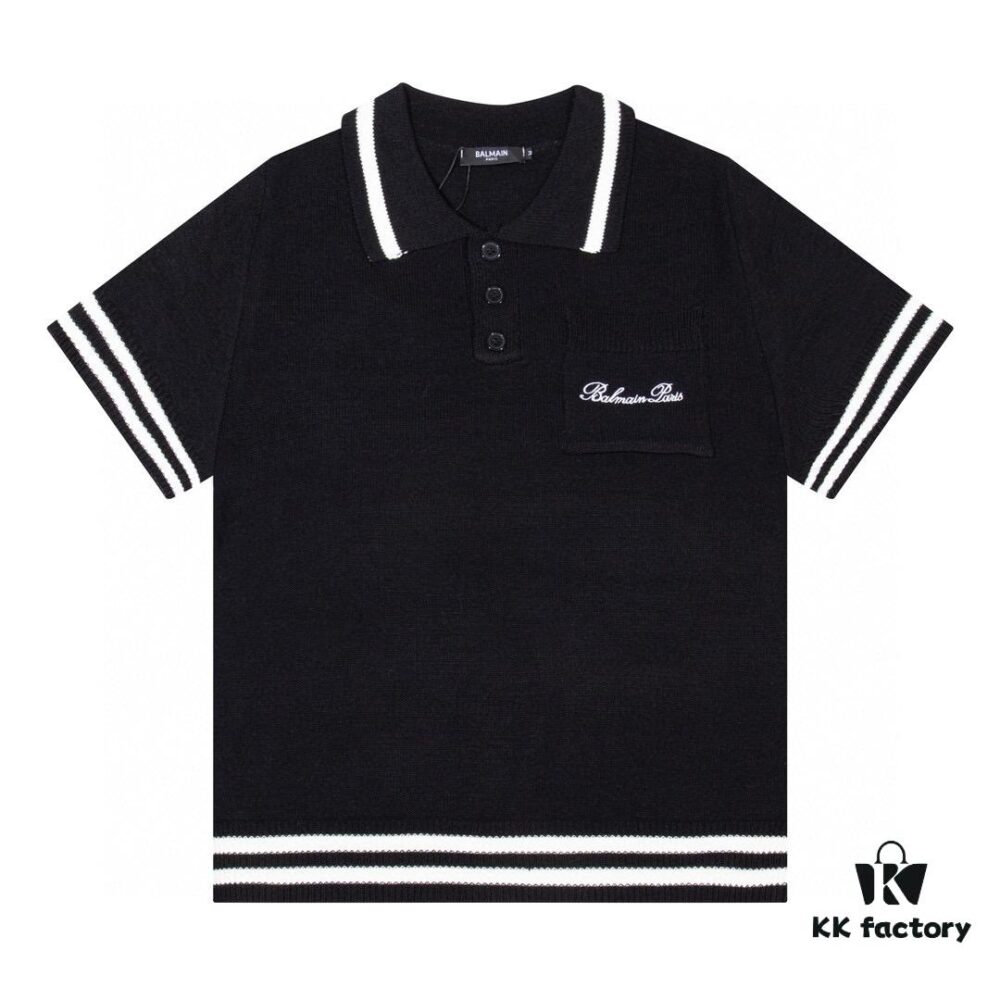 6931a4d1ccd8ab3d7af99205 Balmain BALMAIN 2024 New Arrival POLO Short-Sleeve Sweater with Embroidered Logo on Chest Pocket