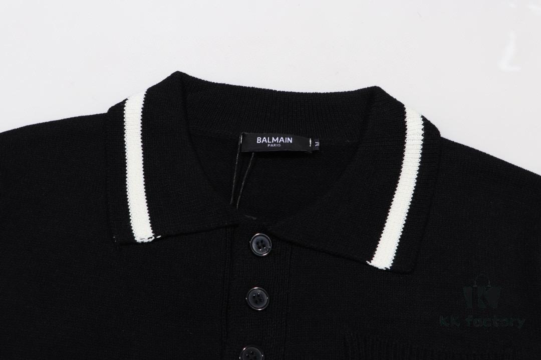 Balmain BALMAIN 2024 New Arrival POLO Short-Sleeve Sweater with Embroidered Logo on Chest Pocket
