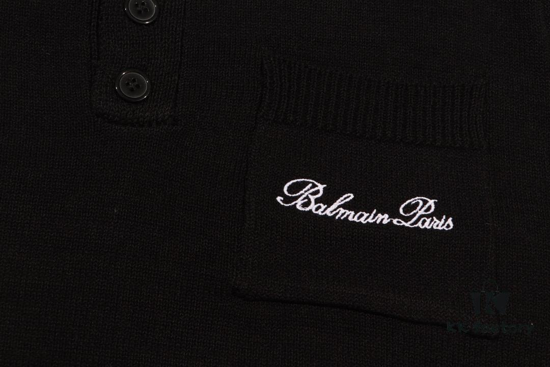 Balmain BALMAIN 2024 New Arrival POLO Short-Sleeve Sweater with Embroidered Logo on Chest Pocket