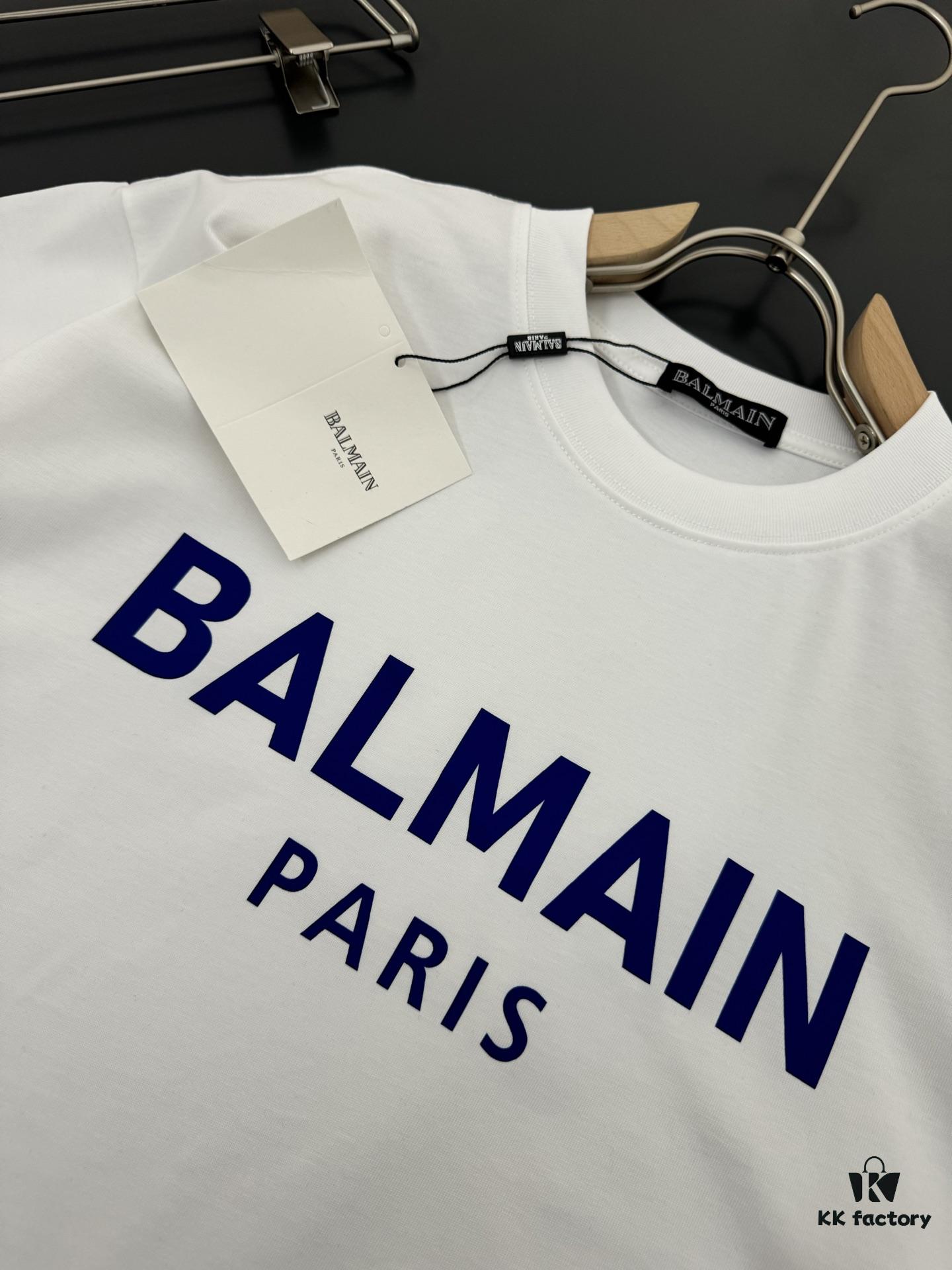 Balmain* 320g Heavyweight Cotton T-Shirt, Thick and Breathable Loose-Fit Short-Sleeve Crew Neck Tee, Fashionable Spring and Summer New Arrival with Printed Logo Design