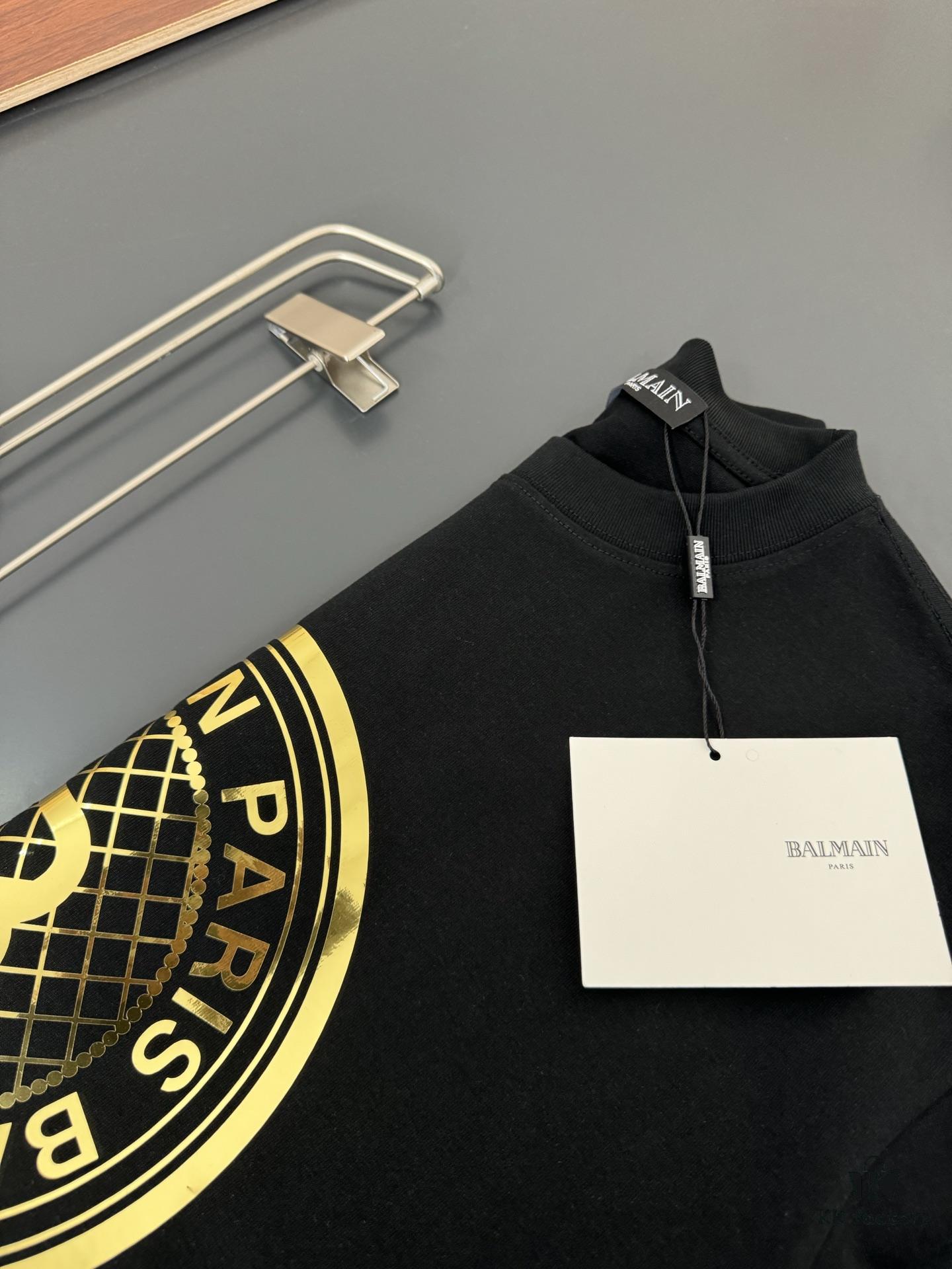 6931a4d5ccd8ab3d7af9924b Balmain Heavyweight 320g Cotton T-Shirt, Thick and Breathable Loose-Fit Short-Sleeve Crew Neck Tee, New Spring-Summer Fashion with Gold Foil Logo Print