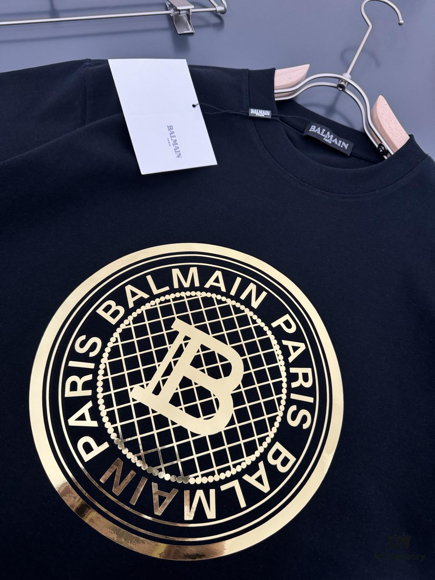 6931a4d5ccd8ab3d7af9924c Balmain Heavyweight 320g Cotton T-Shirt, Thick and Breathable Loose-Fit Short-Sleeve Crew Neck Tee, New Spring-Summer Fashion with Gold Foil Logo Print