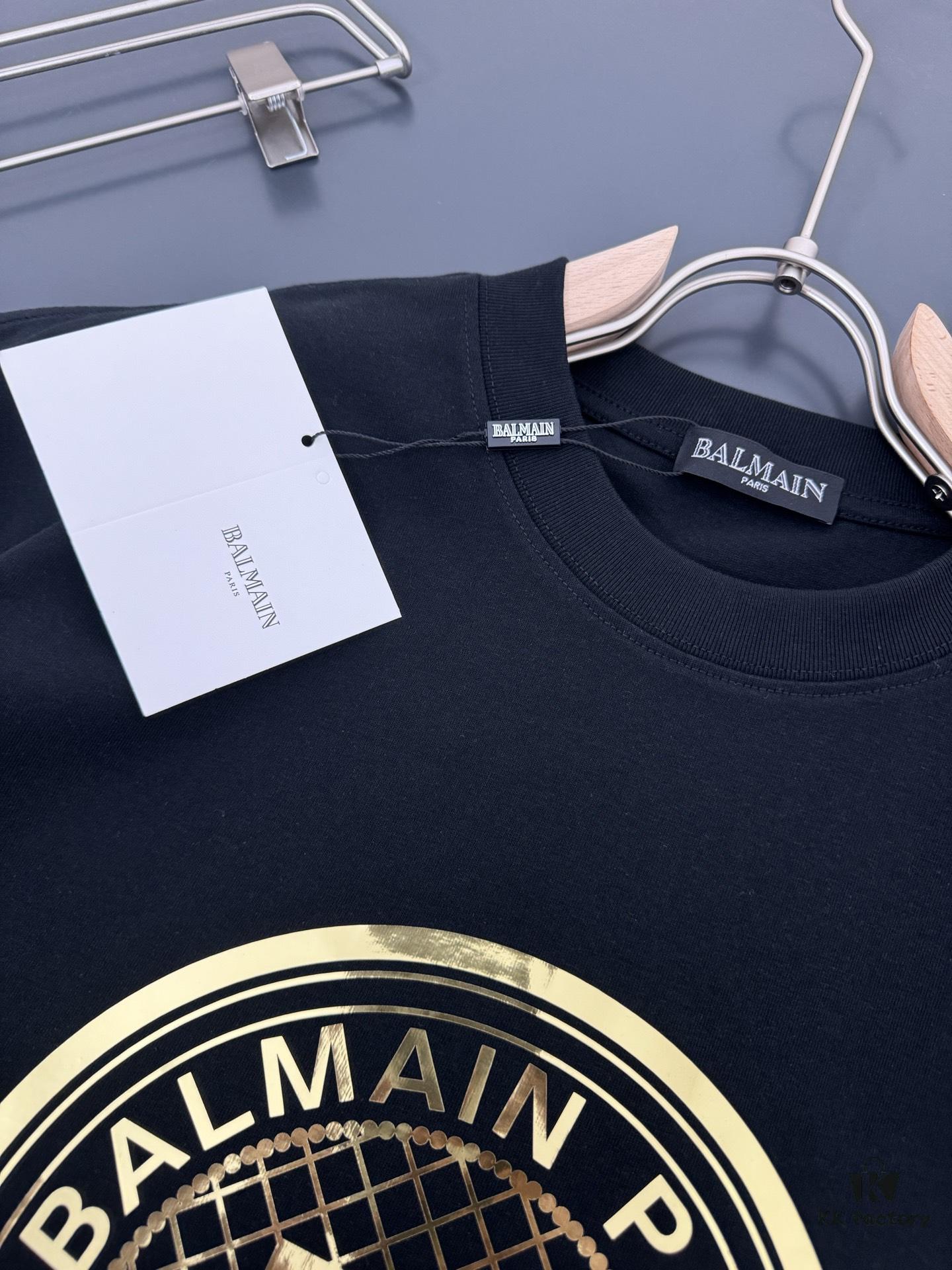 6931a4d5ccd8ab3d7af9924d Balmain Heavyweight 320g Cotton T-Shirt, Thick and Breathable Loose-Fit Short-Sleeve Crew Neck Tee, New Spring-Summer Fashion with Gold Foil Logo Print