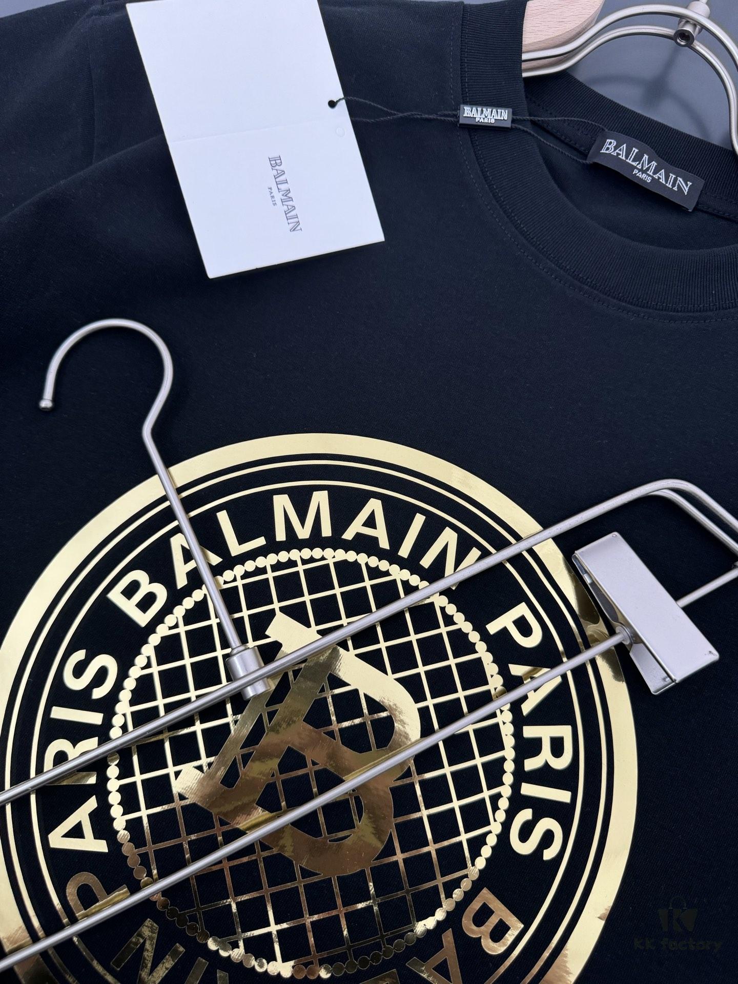 6931a4d5ccd8ab3d7af99251 Balmain Heavyweight 320g Cotton T-Shirt, Thick and Breathable Loose-Fit Short-Sleeve Crew Neck Tee, New Spring-Summer Fashion with Gold Foil Logo Print