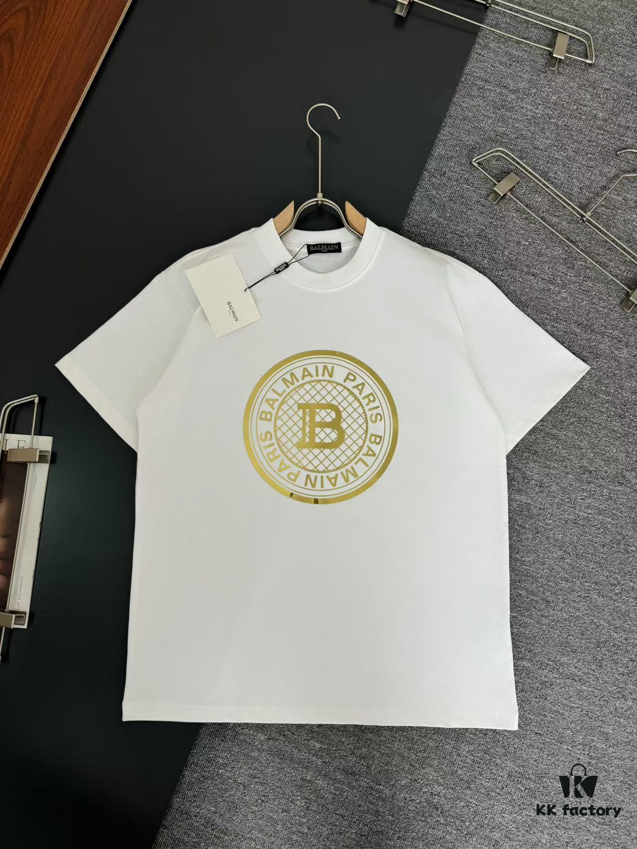 6931a4d5ccd8ab3d7af99252 Balmain* 320g Heavyweight Cotton T-Shirt, Thick and Breathable, Loose Fit, Foil Print Logo Design, Spring/Summer New Round Neck Fashion Short Sleeve T-Shirt, Comfortable Against Skin, Stylish and Wearable, Original Craftsmanship, Casual Versatile Essential