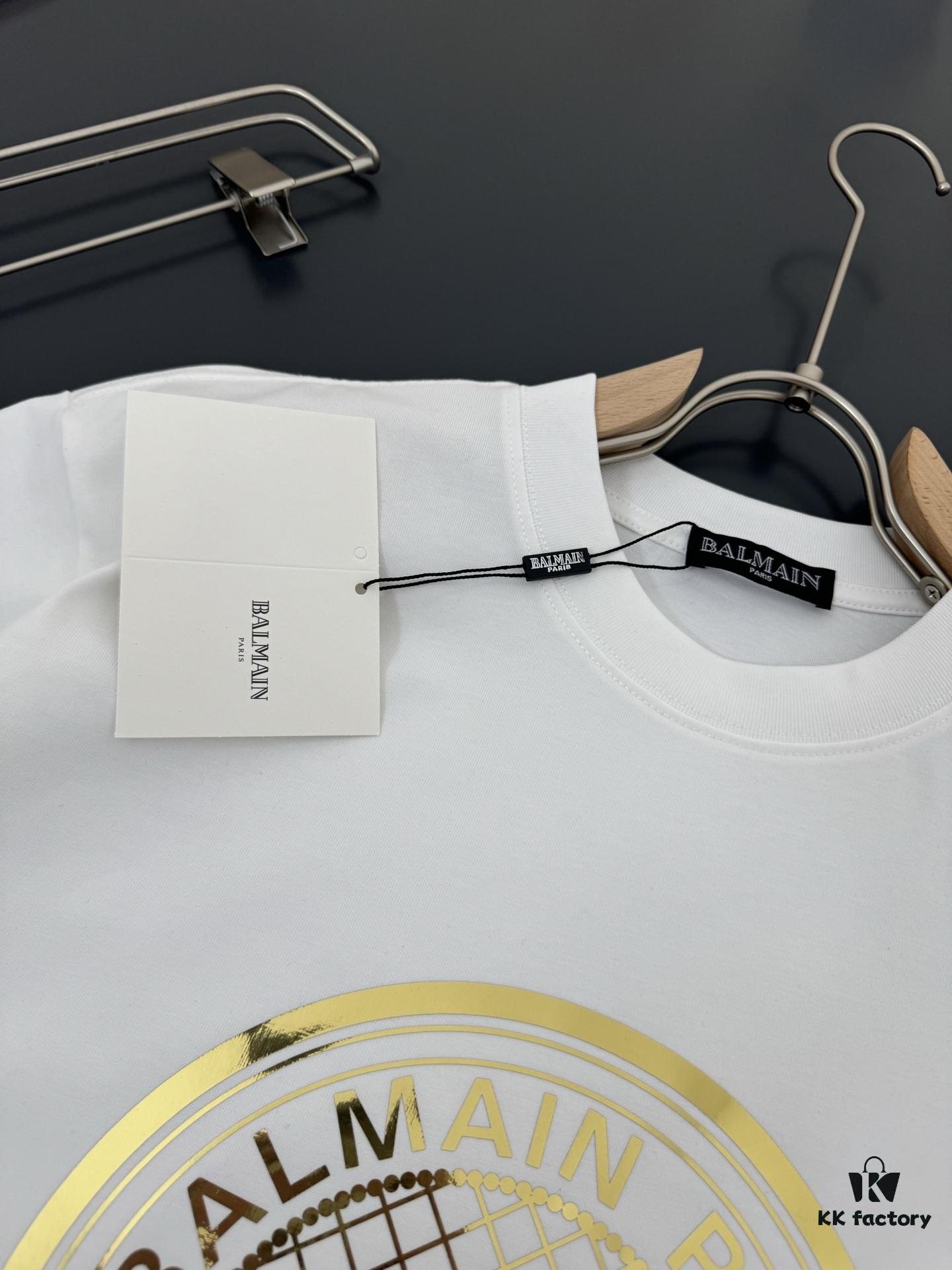 6931a4d6ccd8ab3d7af99256 Balmain* 320g Heavyweight Cotton T-Shirt, Thick and Breathable, Loose Fit, Foil Print Logo Design, Spring/Summer New Round Neck Fashion Short Sleeve T-Shirt, Comfortable Against Skin, Stylish and Wearable, Original Craftsmanship, Casual Versatile Essential