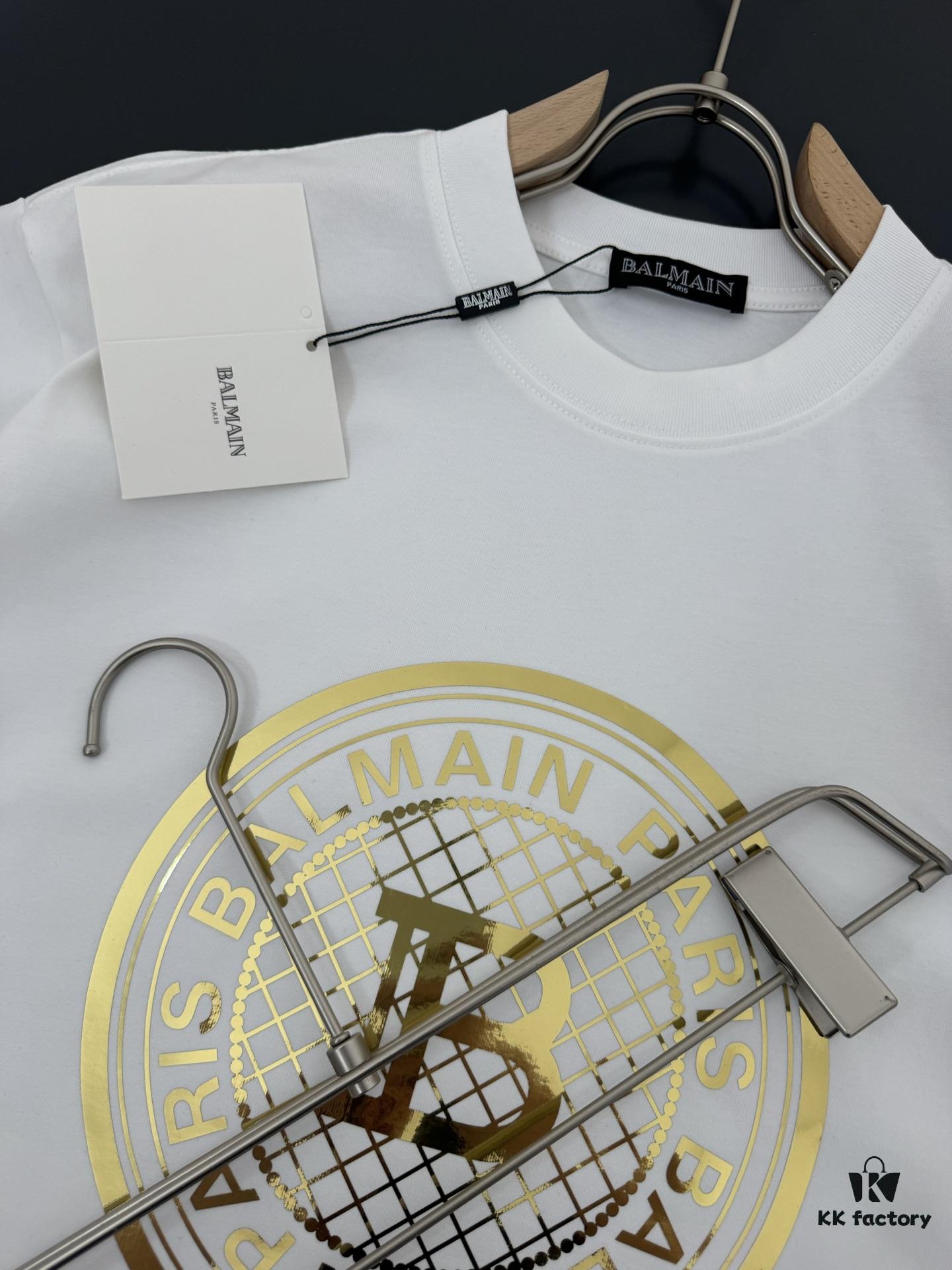 6931a4d6ccd8ab3d7af9925a Balmain* 320g Heavyweight Cotton T-Shirt, Thick and Breathable, Loose Fit, Foil Print Logo Design, Spring/Summer New Round Neck Fashion Short Sleeve T-Shirt, Comfortable Against Skin, Stylish and Wearable, Original Craftsmanship, Casual Versatile Essential