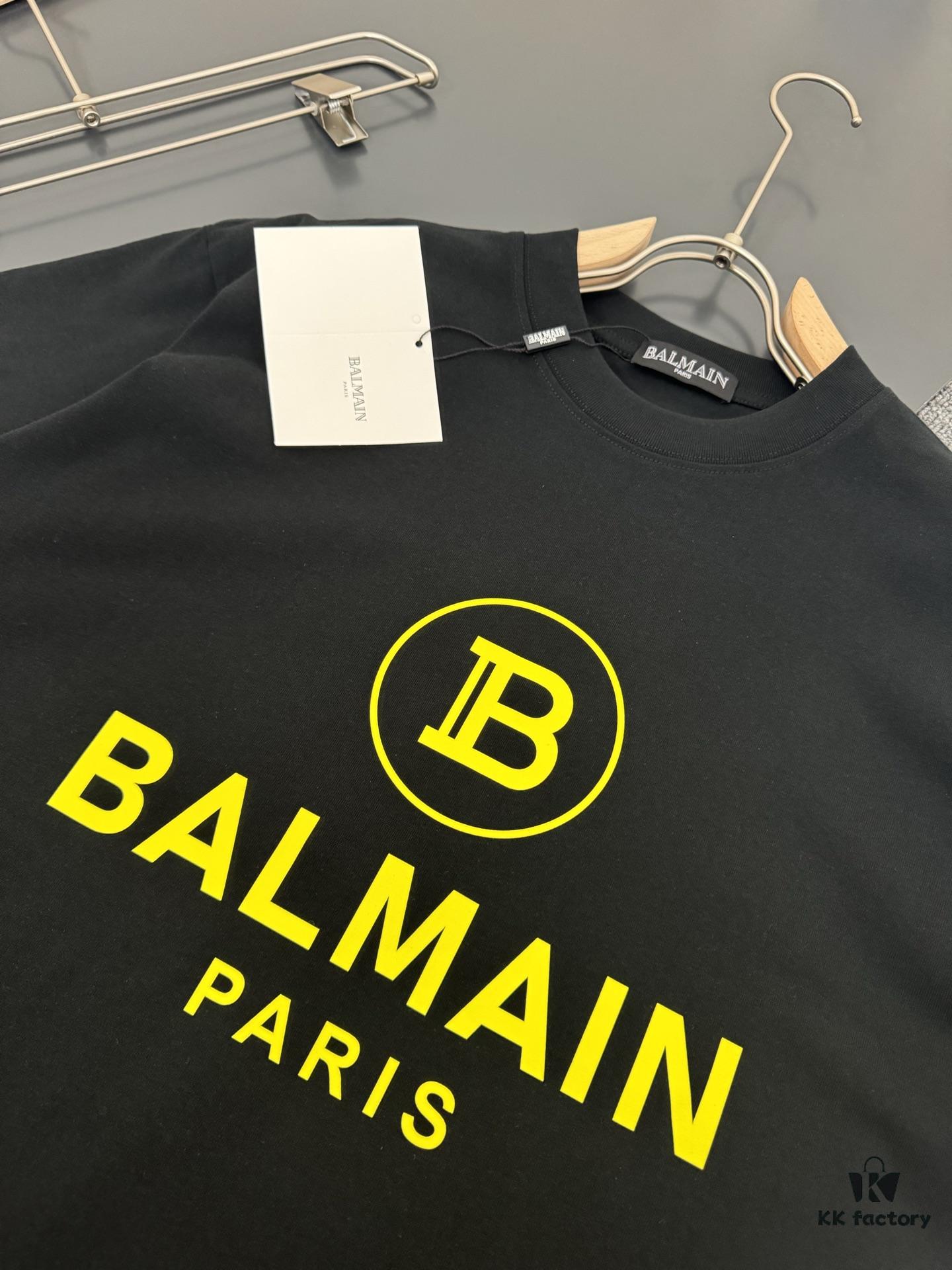 6931a4d6ccd8ab3d7af9925e Balmain Heavyweight 320g Cotton T-Shirt with Logo Print, Breathable and Comfortable Loose-Fit Short-Sleeve Crew Neck Tee for Spring and Summer
