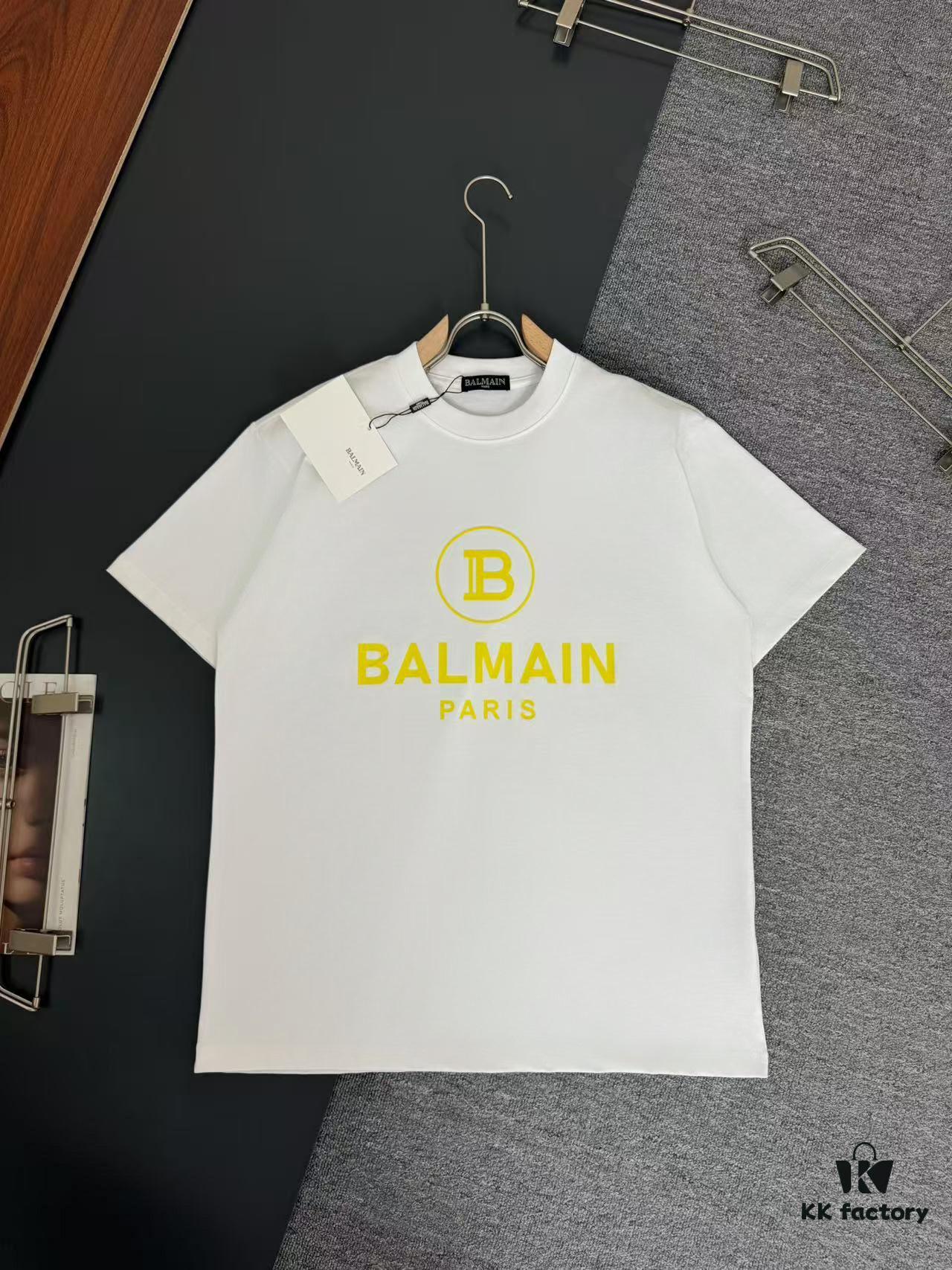 6931a4d6ccd8ab3d7af99264 Balmain Heavyweight 320g Cotton T-Shirt with Logo Print, Breathable Loose-Fit Short-Sleeve Crew Neck Tee for Spring and Summer