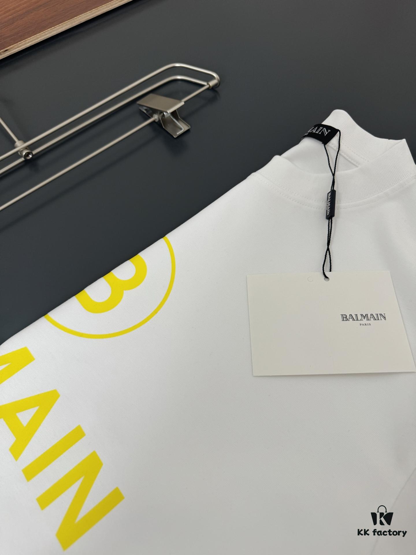 6931a4d6ccd8ab3d7af99265 Balmain Heavyweight 320g Cotton T-Shirt with Logo Print, Breathable Loose-Fit Short-Sleeve Crew Neck Tee for Spring and Summer