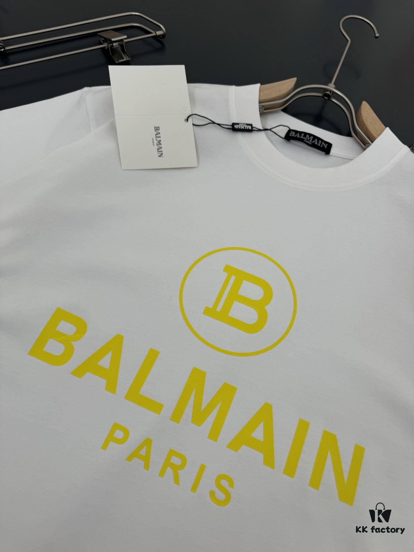 6931a4d7ccd8ab3d7af99266 Balmain Heavyweight 320g Cotton T-Shirt with Logo Print, Breathable Loose-Fit Short-Sleeve Crew Neck Tee for Spring and Summer